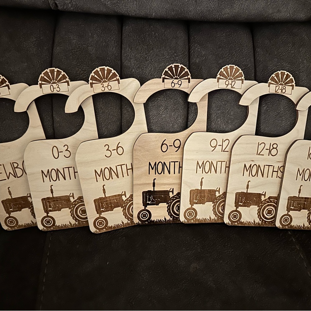 Wooden Baby Closet Dividers - Brown Tractor Theme